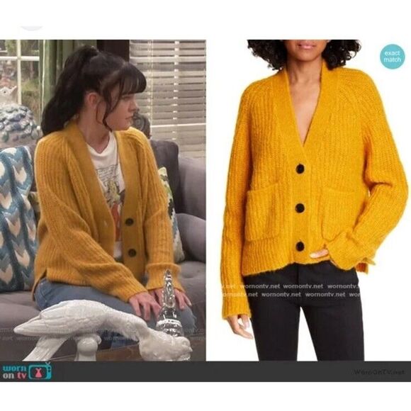 A.L.C. CLEVELAND CARDIGAN MUSTARD ALPACA-BLEND SIZE LARGE V-NECK SWEATER - Picture 4 of 14